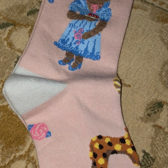 Nathalie Lete Socks Cat Lady In Pink US 6-10 w/ Ruffle Top Whimsical Artsy - Picture 5 of 5